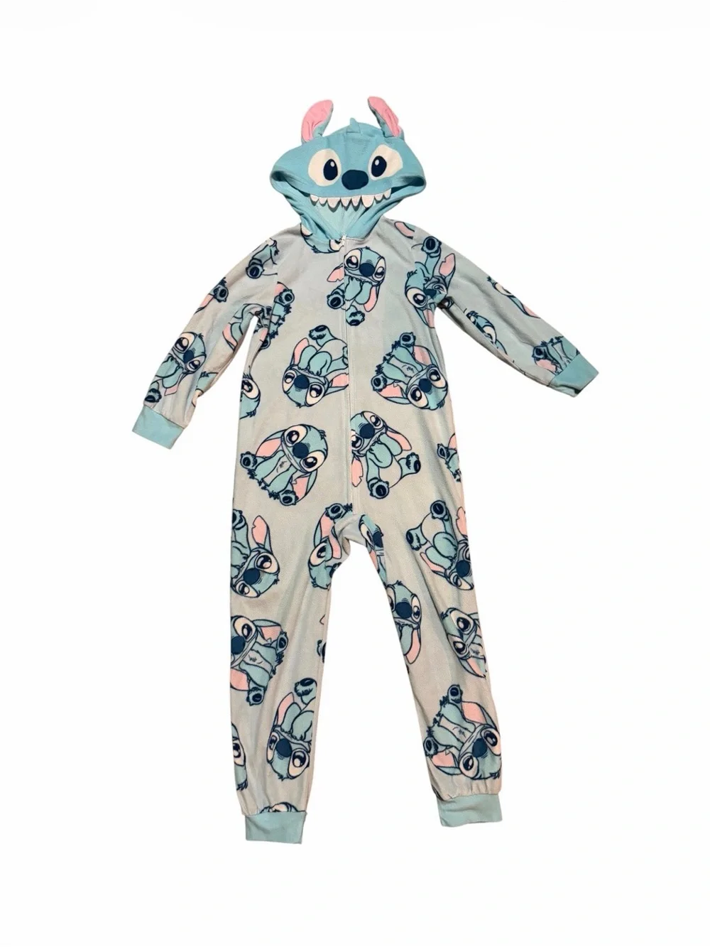 Kids Stitch Light Blue Character Hooded One-Piece Footie Pajamas